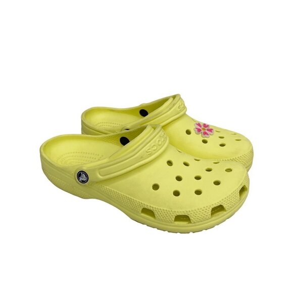Crocs Classic Yellow Slip On Clogs Shoes w Floral Jibbitz 10001 Mens 8 Womens 10 - Picture 1 of 8